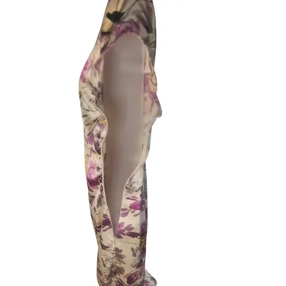 Maggy London Floral Dress Sheen Purple White Ruched Waist Sz 6 - Picture 5 of 9
